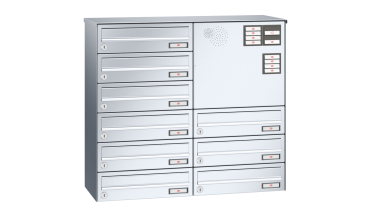 RENZ Briefkastenanlage, Aufputz, Classic Basic B, Edelstahl V4A, Kastenformat 370x110x270mm, mit Klingel - & Lichttaster und Vorbereitung Gegensprechanlage, 9-teilig